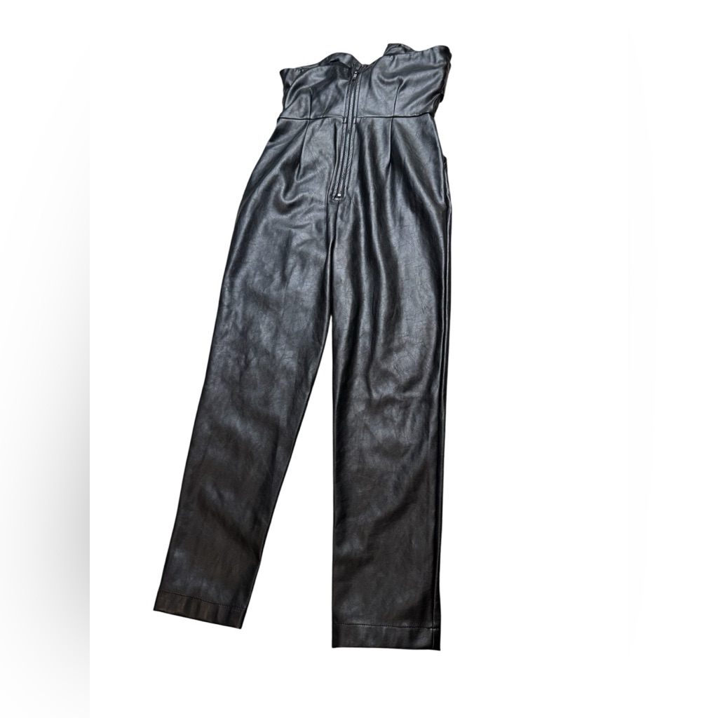 Kendall + Kylie Black Faux Leather Strapless Front Tie Jumpsuit Small Nwt — image 7 of 7